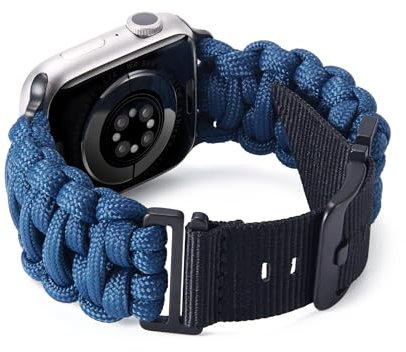 BINLUN Compatible with Apple Watch Paracord 550 42 mm/44 mm/45 mm/46 mm Military Style Sport Strap Durable Nylon Replacement Strap for iWatch 10/9/8/7/6/5/4/3/2/1/SE Men Women(Blue)