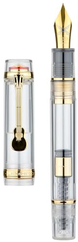 Jinhao 1935 Tiandao Fountain Pen, Size 8 Medium Nib, Transparent Acrylic Barrel with Converter and Guitar Clip