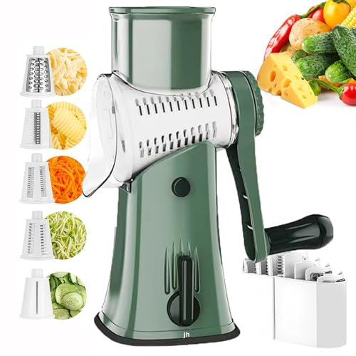 Rallador De Queso Rotatorio, Rallador Rotatorio Manual Multifuncional, Cortador De Verduras Con Mango, Molinos De Alimentos Con 5 Cuchillas, Para El Hogar, La Cocina Y El Restaurante,Green
