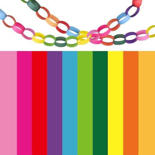 Morcheiong 600 Stück Papierketten, helle Farben, Papierstreifen für Klassenzimmer, Zuhause, Party, Dekoration