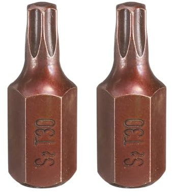 sourcing map 2pcs T30 Torx Screwdriver Bit 10mm Hex Shank 30mm Length S2 Steel Security Tamper Proof 6 Point Head Hex Screw Driver Bits