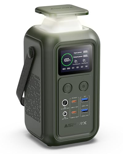 Tragbare Powerstation 192Wh AsperX 140W Camping Power Bank Station für Mehrere Geräte- Mobile Solargenerator mit Notfall Lampe, 60000mAh LiFePO4-Akku, Stromspeicher für Reisen Portable Powerbank