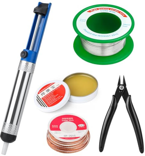 Furuising 5Pcs 0.8mm Solder Wire Set with Desoldering Pump, 10g Solder Flux Paste, Desoldering Wick, Soldering Plier for Electronics Repairing Jewellery DIY