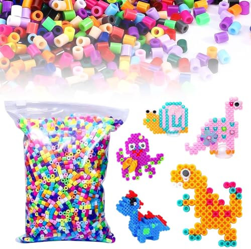 Bügelperlen Set 5mm 10.000 Stück in 20 Farben, Glitzer, Pastell & Neon, DIY Basteln Kinder, Steckperlen Nachfüllpack im wiederverschließbaren Beutel, für kreative Bastelideen und Zubehör