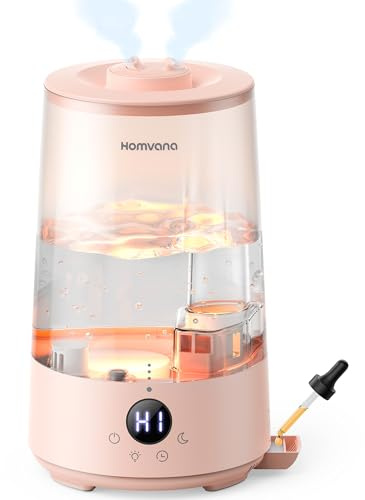 Homvana Luftbefeuchter Schlafzimmer Top-Fill, 3.6L 360°Cool Mist 34H Dauerhaft, Ruhig 23dB (SilentSpary Tech) Klein, Kinderzimmer Baby, BPA Free, Aromadiffusor für Pflanzen 7-Color Night Light (Rosa)