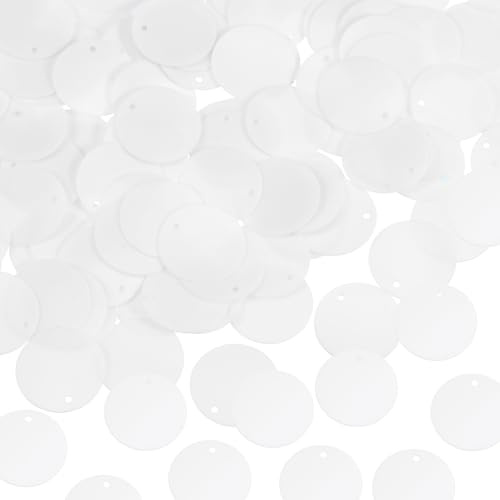 sourcing map 100 Stück flache runde Pailletten, 30 mm, lose Pailletten, Basteln, Nähen, Pailletten mit einseitigem Loch für DIY Stickerei Kleidung Schmuckherstellung, Weiß