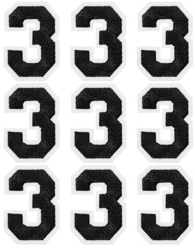 sourcing map Iron on Number Patches 2 Number 3 Iron on Embroidered Patch Sew on Letter Stickers Applique for Repairing Clothing Jeans Shoes Hats DIY(Black, Pack of 9)