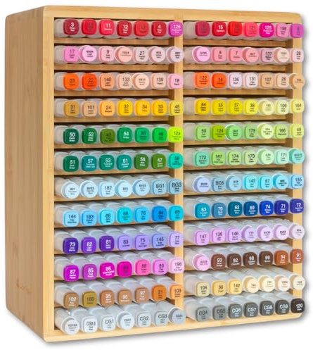 Lion Road Alcohol Marker Storage Rack – Premium Bamboo Marker Organiser for 168 Pens, Fits Ohuhu, Copic, Promarker & More – Art Marker Holder for Desk & Studio Organisation