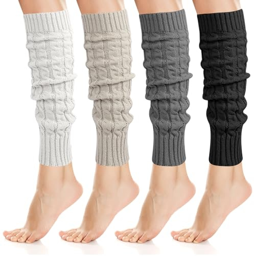 DUTIFUL 4 Paar Stulpen Damen Leg Warmers Crochet Stricken Beinstulpen Damen Winter Beinwärmer Warm Bequem Legwarmers für Jeden Tag Tanzen Sport Gym Bergtouren