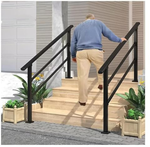 Artiz 3-stufiger Handlauf Für Außentreppen Außentreppengeländer Seniorenhandlauf Mit Doppelten Querstreben Für Senioren, Veranda, Terrasse, Stufen, Flure(Black-2PCS,100cm/39.4)