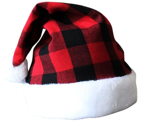 EPIGEIST Weihnachtsmütze aus Weichem Leicht und Bequem Klassischer Karierter Nikolaushut für Weihnachtsfeiern Unisex Party Dekoration und Festliches Kostümzubehör