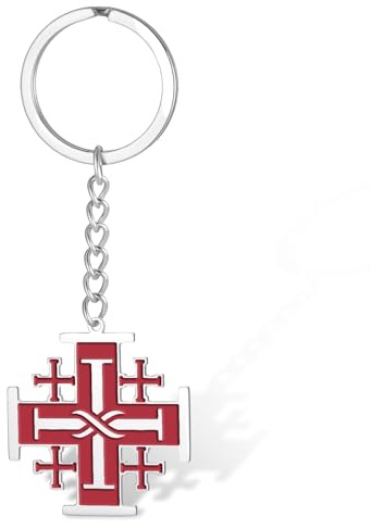 VASSAGO Jerusalem Cross Keychain Stainless Steel Crusaders Cross Keyring Religious Prayer Amulet Jewelry Gift for Men Women