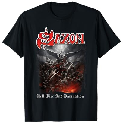 Official Saxon Hell Fire Heavy Metal Band Vintage Retro T-Shirt
