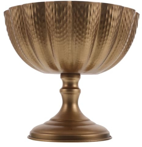 UKCOCO Urne Décorative Vintage en Fer Forgé Couleur Cuivre Vieilli, Jardinière Haute sur Pied 1 Pièce, Pot de Fleurs Rétro pour Centre de Table, Décoration Mariage et Maison, Vase Urne