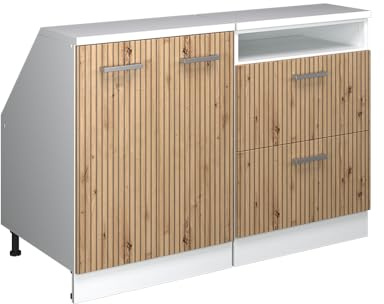 Vicco Küchenschrank für Dachschrägen R-Line, Artisan-Eiche, 120 cm 2er Set Schrankkorpuss 60 cm Tiefe, geeignet für schräge Wände und Variable Küchenmontage