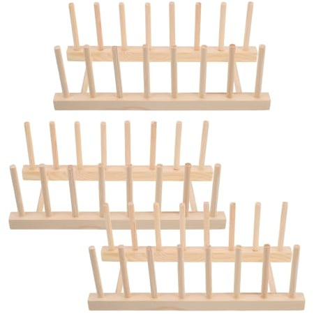 JECOMPRIS Porte-Assiette en Bois 3 Pièces Beige, Support pour Planches à Découper et Couvercles, Organiseur de Cuisine Multifonction, Résistant à la Déformation, pour Armoire de Cuisine