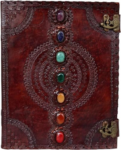 NZM ALCRAFTLeder-Tagebuch Sieben Chakra Mittelalter Stein Geprägt Handgemachtes Buch der Schatten Notizbuch Büro Tagebuch College Buch Poesie Buch Skizzenbuch 10 x 13 Zoll