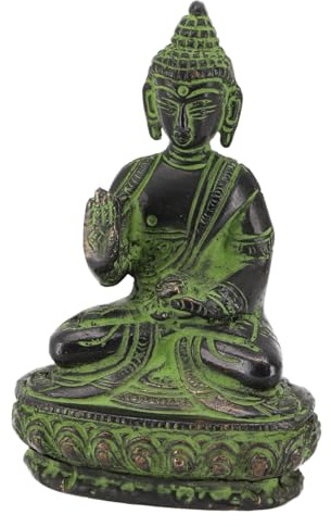 Buddha Statue Amoghasiddhi aus Messing, Meditationsfigur, 10 cm, Modell 10 | Verkörpert Weisheit und Furchtlosigkeit, Abhayamudra, grünes Symbol, Element Luft, dekorative Home Deko