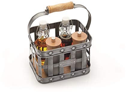 KitchenCraft Industrial Kitchen - Porte-Condiments Vintage en Métal avec Poignée en Bois, Style Industriel, 23 x 15,5 x 28 cm