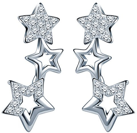 Unendlich U Elegant 3 Sternchen Sterne Damen Ohrstecker 925 Sterling Silber Zirkonia Stecker Ohrringe Ohrschmuck, Silber