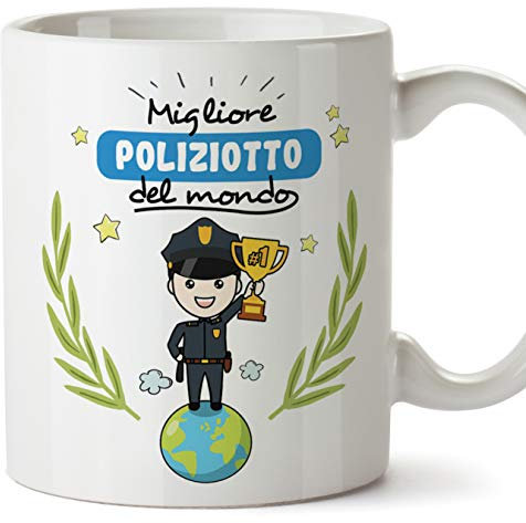 Mugffins Poliziotto Tazze Originali di caffè e Colazione da Regalare Lavoratori e Professionisti - Migliore Poliziotto del Mondo - Ceramica 350 ml