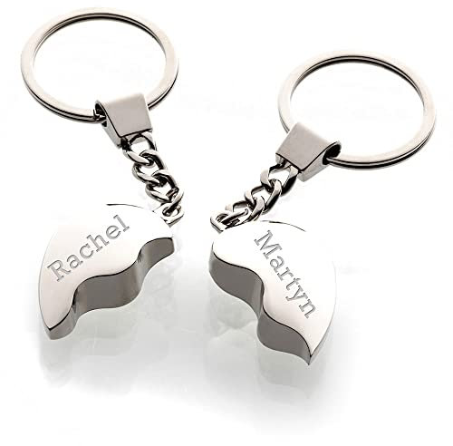 EIO Gifts Personalised Split Shared Love Heart Keyring's - Engraved With Your Custom Text.