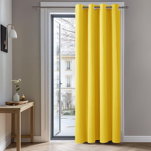 Deconovo Verdunkelungsgardinen mit Ösen Blickdichte Dicke Thermogardine Kälteschutz warm Hitzeschutz, 229x132 cm(HöhexBreite), Senfgelb, 1 Stück