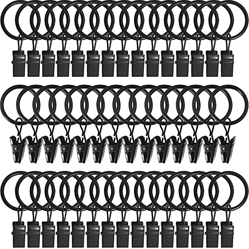 AMZSEVEN 44 Stück Metall-Vorhangringe mit Clips, Vorhangaufhänger-Clips, Vorhang-Clips mit Ringen, Vorhangringe 2,5 cm Innendurchmesser, passend für Gardinenstangen mit einem Durchmesser von 1,6 cm,