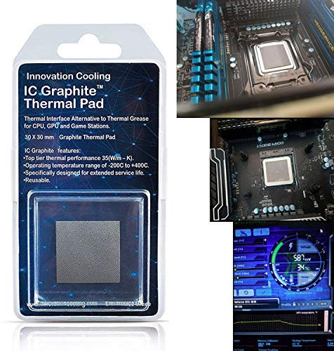 Innovation Cooling Graphite Thermal Pad – Permanent Replacement for Thermal Paste/Grease(40x40mm 2-Pack)