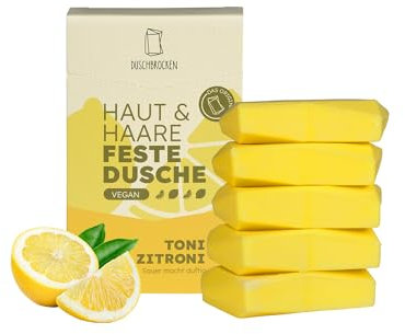 Duschbrocken 2in1 Festes Shampoo & Duschgel Nachfüllset groß - 5x Toni Zitroni - Feuchtigkeitsspendend - Frischer Zitonen Duft - Natürlich & Vegan - 500g