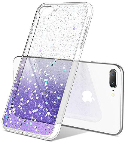 ULAK Compatible with iPhone 8 Plus Case, iPhone 7 Plus Case Clear Glitter for Women Girl, Slim Transparent Sparkly Hybrid Shockproof TPU Bumper Cover for iPhone 7 Plus/8 Plus 5.5 inch, Purple Star