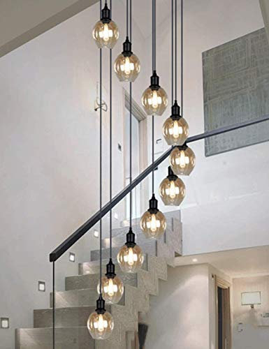 Modern Staircase Ceiling Lamp Multi Glass Balls Minimalist Staircase Long Chandelier Duplex Building Pendant Light Large Chandelier Living Room Villa Hollow Pendant Light(Size:10 lights(40x200cm))