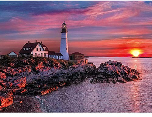 MXJSUA DIY Diamantmalerei Volle quadratische Bohrfarbe mit Diamanten Kits 5D Kunst für Wanddekoration Der Leuchtturm am Meer 40x50cm