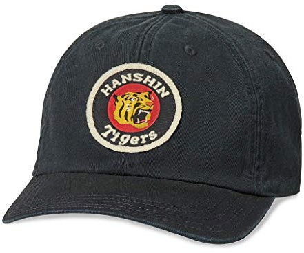 American Needle Japanische Mittelliga, lässige, entspannte Passform mit gebogener Krempe, Verstellbarer Schnallenriemen, Schwarz (Hanshin Tigers), Einheitsgröße