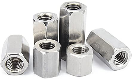 BOZONLI M5 Tuerca de varilla larga Tuerca hexagonal de acero Inoxidable Tuercas de acoplamiento hexagonal Sujetadores roscados (M5×8×15mm,5 pcs)