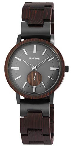 Raptor Herren-Uhr Holz Edelstahl Leuchtzeiger Leuchtindex Analog Quarz RA20331 (Wenge Holz/Edelstahl schwarz)