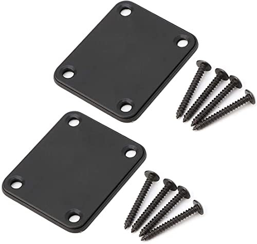 2 Pack Electric Guitar Neck Plate with Crews, Metal Guitar Neck Plate for Replacement Electric Guitar Part, Strat Tele Style Guitar Cigar Box Guitar Parts Repair Replace(Black)
