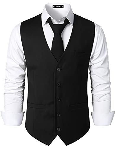 PARKLEES Herren Hipster Urban Design Business formelle Weste Slim Fit Anzug Smoking Kleid Weste, Schwarz , M