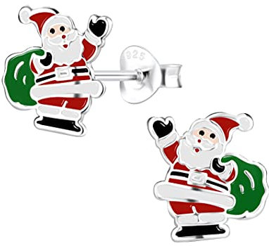 FIVE-D Ohrringe Weihnachten Nikolaus 925 Sterling Silber Kinder Ohrstecker Damen (Santa Claus)
