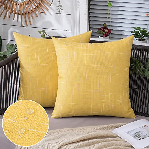 MIULEE 2er Set wasserdichte Kissenbezüge Leinenoptik Kissenhülle Outdoor Wetterfeste Dekohülle Sofakissen Zierkissen Couchkissen Dekokissen für Sofa Couch Wohnzimmer Schlafzimmer 40x40 cm Gelb
