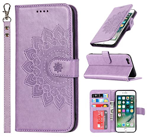 ELTEKER Coque pour iPhone SE 2022/SE 2020/8/7, Etui Portefeuille en Cuir PU avec Fentes pour Cartes, Fermeture Magnétique, Protection Housse - Violet