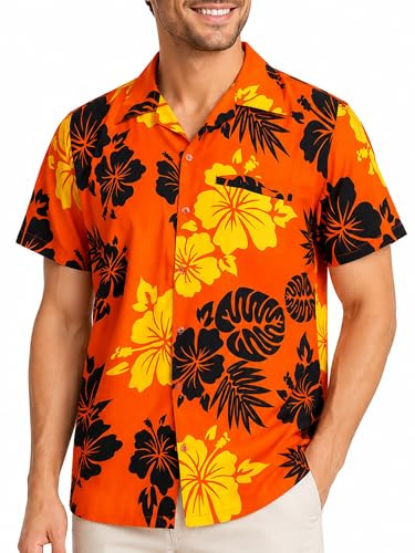 King Kameha Hawaii Hemd Männer - Tropisches Hawaiihemd Herren Kurzarm mit Hibiskus-Print & Aloha-Muster