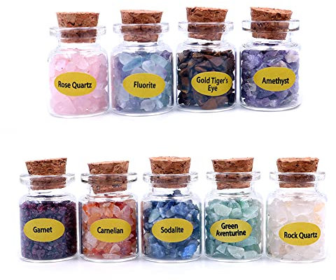WANGCL 9Pcs Mini Crystals Stone Chip Bottles Healing Crystal Tumbled Gemstone Wishing Bottles Stones Set for Balancing Meditation Home Decoration