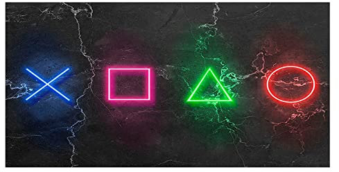 Yooyu Toile Art Peintures Imprimer Play Station Symboles Neon Gaming Affiche Mur Art Photo pour Salon Décoration de La Maison 70x140cm Cadre Interne