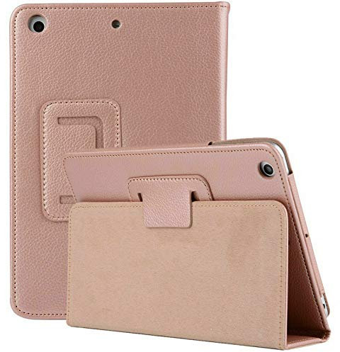 Leather Folio Flip Case For Apple iPad 9.7 Air 1 (2013) iPad Air 2 (2014) and For iPad 5th (2017) iPad 6th (2018) (Rose Gold)