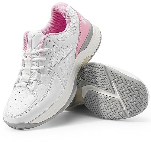 FitVille Extra Weit Tennisschuhe Damen Breit Hallenturnschuh Atmungsaktiv Training Schuhe für Tennis Badminton Walking Fitnessstudio Weiß-Rosa 39.5 EU Weit