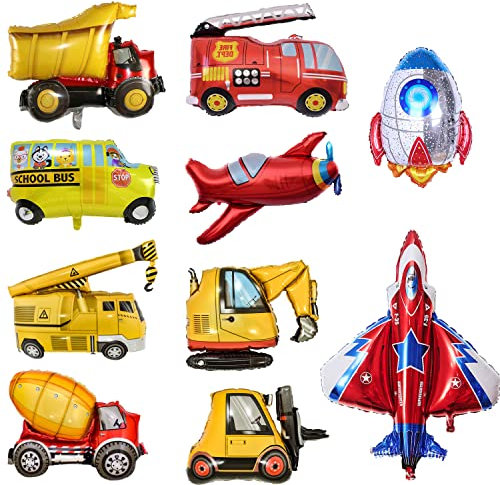 10 Pack Geburtstagdeko Jungen,Feuerwehrauto Ballon,Auto Form Luftballons,Geburtstagdeko,Bagger Geburtstag Deko,Deko Ballon Party Supplies,Ballon Set.