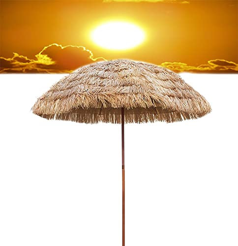 200CM/2M Stroh Sonnenschirm Hawaii Schirm mit Fransen, Rund Tragbarer Toller Gartenschirm Strandschirm, Kippbar