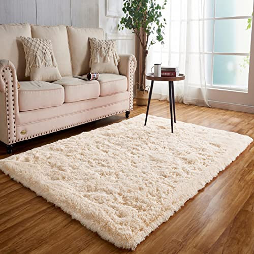 Achiiso Kleine Flauschige Teppiche, waschbar, Lange Plüschteppiche, Schlafzimmer, weicher Flor, Teppiche, Schlafzimmer, Heimdekoration (Beige, 60 x 120 cm)