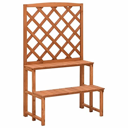 ZHOUMIN Blumentreppe mit Rankgitter, Pflanzentreppe Outdoor, Kräutertreppe, Blumenständer, Blumenleiter Draußen, Kräutertopf Garten, 70x42x115 cm Massivholz Tanne